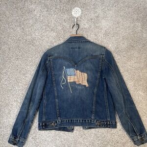 Vintage Earl American Flag Truth Serum Blue Jean Jacket Women - Medium